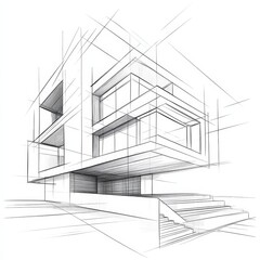 Leinwandbilder - Architectural Sketch: Modern House Design with Clean Lines and Geometric Structure - A Blueprint Vision