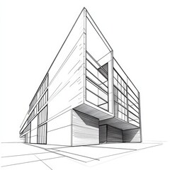 Leinwandbilder - Architectural Sketch: Modern Building with Geometric Design and Clean Lines, Perspective View