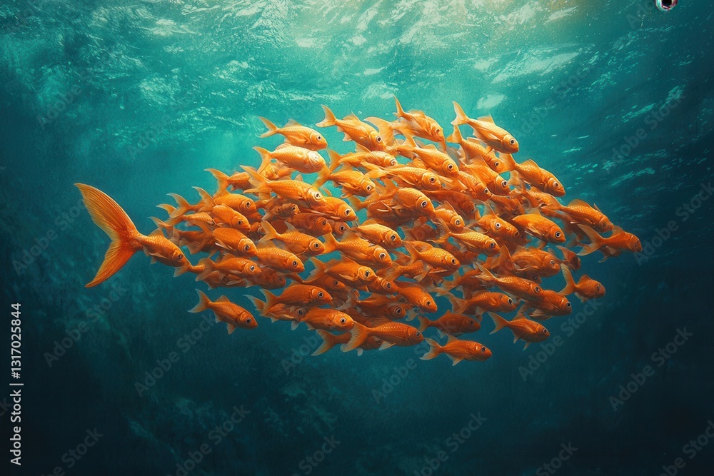 Many Gold Fish Large group of goldfish swimming together in formation underwater Stock ...
