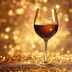 Leinwandbilder - Golden Celebration: Sparkling Wine Glass Against Shimmering Bokeh Lights for Festive Occasions