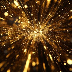 Poster - Golden Particle Burst: Abstract Explosion of Light and Texture with a Focus on Sparkle and Movement, Creating a Dazzling Visual Effect
