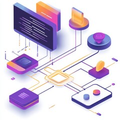 Leinwandbilder - Isometric Technology Network: Connecting Devices and Data in a Modern Digital Landscape