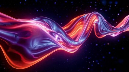 Poster - Wavy neon light stream in vibrant pink and blue against dark cosmic background