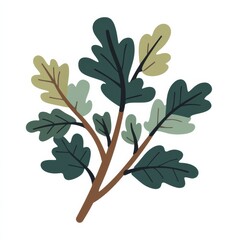 Aufkleber - Stylized Branch with Green and Light Green Leaves on White Background, Illustration