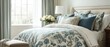 © Napat.T - Elegant Floral Bedroom Design with Soft Blue and White Accents