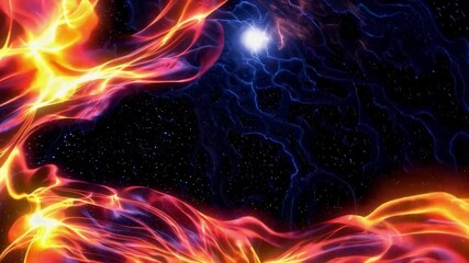 Poster - Vibrant swirling flames and cosmic backdrop, abstract energy art. Mystical space concept