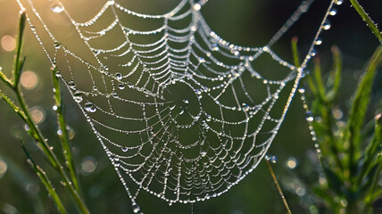 spider web with dew drops