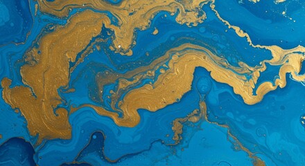 Wall Mural - hand painted background with mixed liquid blue and golden paints. abstract fluid acrylic painting
