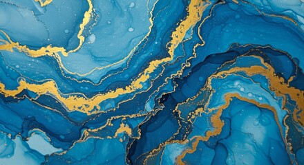 Wall Mural - hand painted background with mixed liquid blue and golden paints. abstract fluid acrylic painting