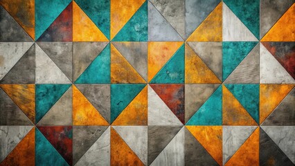 Wall Mural - Abstract Geometric Tile Pattern with Warm and Cool Tones in a Repeating Triangular Design