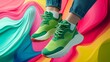 © Fardatun - Trendy Green Shoes on Colorful Background