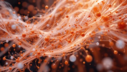 Wall Mural - Abstract Digital Wave of Orange Particles Flowing Through a Light-filled Space