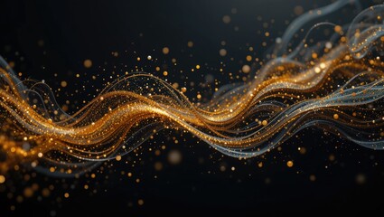 Wall Mural - Captivating Flow of Golden Particles and Waves Creating a Mesmerizing Abstract Background