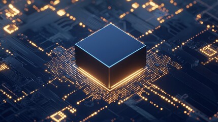 Wall Mural - circuit board with central processing unit and glowing lights