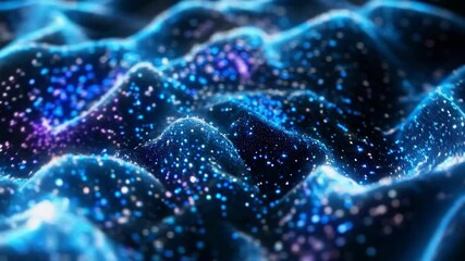 Aufkleber - Abstract blue sparkling waves forming a cosmic landscape. Futuristic digital art