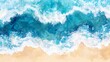 © Charoen - Watercolor ocean wave border with blue and turquoise hues on a sandy beach background, refreshing summer vibe