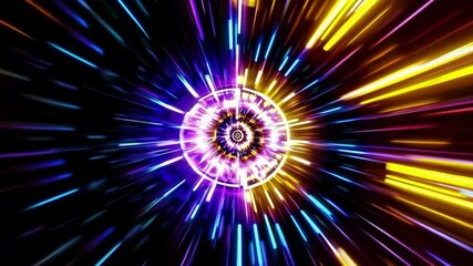 Aufkleber - Futuristic neon light tunnel with vibrant purple and blue colors. Sci-fi concept