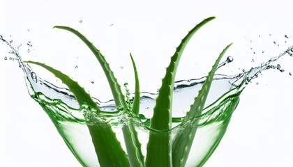 Wall Mural - aloe vera gel splash with aloevera plant isolated on white background