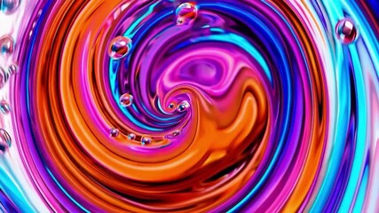 Poster - Vibrant abstract swirl with vivid colors and bubbles, dynamic motion concept