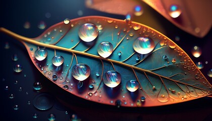 Wall Mural - leaf with a lot of water droplets on it