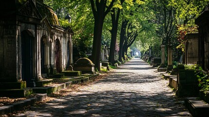  Tranquil Path Among Trees and Ancient Tombs for Serene Outdoor Exploration