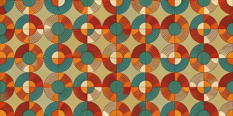 Poster - A mesmerizing pattern of interlocked circles, each composed of four segments adorned with intricate radial and linear designs, creates a kaleidoscope of colors and shapes.