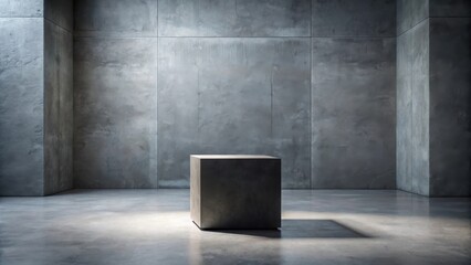 Leinwandbilder - A minimalist concrete room with a single square pedestal in the center, bathed in soft natural light