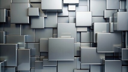 Poster - A wall constructed of overlapping metallic squares creating a 3D illusion of depth and texture