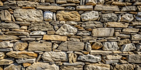 Fototapete - A Rustic Stone Wall, Constructed with Irregularly Shaped Stones of Varying Sizes and Colors, Creating a Textured and Natural Surface