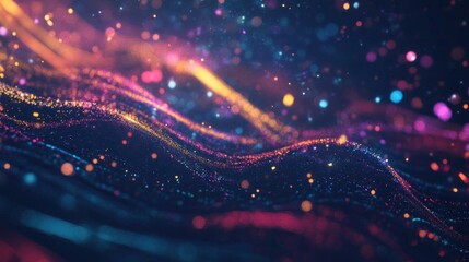 Abstract particle streams forming flowing wave pattern with bokeh effect