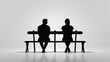 © PURE SP - Silhouette of a man and woman sitting on a bench against a soft gray background, depicting contemplation and connection