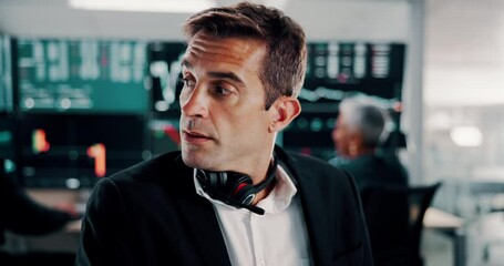 Aufkleber - Frustrated, businessman and stress with stock market crash for company bankruptcy or debt at office. Man, broker or tired financial advisor with anxiety, headset or breathe for investment theft