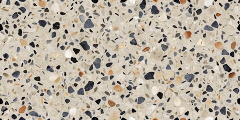 Leinwandbilder - A close-up view of a textured surface made of beige concrete with embedded stone chips in various shades of black, brown, and white