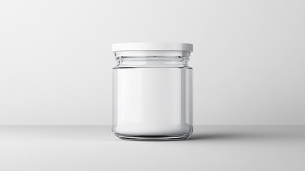 Minimalist Empty Glass Jar with White Lid on Clean Surface for Kitchen or Pantry Storage and Organization
