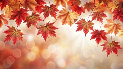 Poster - Autumnal Maple Leaves Cascading Downward Against a Blurred Background of Golden and Orange Hues