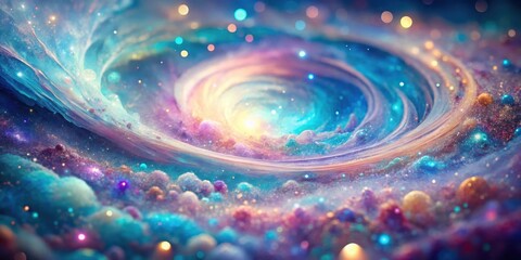 Fototapete - A celestial swirl of color and light, with a shimmering galaxy of glowing orbs and sparkling dust