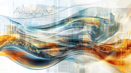 Fototapete - Abstract rendering of budgeting frameworks flowing lines symbolic charts representing financial planning