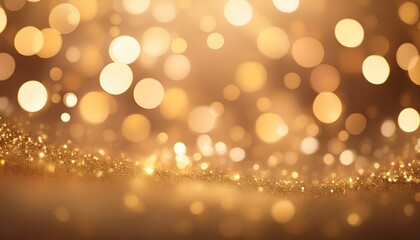 Wall Mural - dreamy champagne gold bokeh background with softly blurred glowing lights background