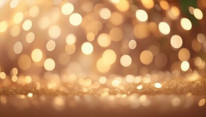 Wall Mural - dreamy champagne gold bokeh background with softly blurred glowing lights background