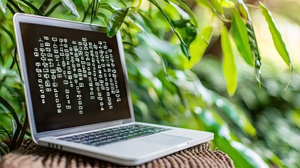 Laptop, data, outdoors, nature, garden, work, remote, screen, coding, technology
