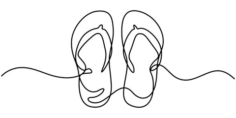 Continuous line drawing of sandals, simple icon, object symbol, vector illustration, Flip Flops Thong Sandals Single Line Drawing with Editable Stroke and Copy Space, Continuous linear drawing.
