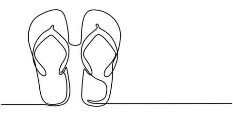Continuous line drawing of sandals, simple icon, object symbol, vector illustration, Flip Flops Thong Sandals Single Line Drawing with Editable Stroke and Copy Space, Continuous linear drawing.