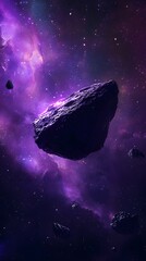 Wall Mural - 46. a dark asteroid with a rich purple glow, floating through the vast emptiness of space
