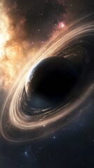 Wall Mural - 63. a distant star system with planets orbiting a massive black hole, casting shadows across the sol