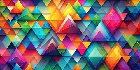Fototapete - Abstract geometric pattern with colorful triangles and vibrant hues, creating a dynamic and visually stimulating composition.