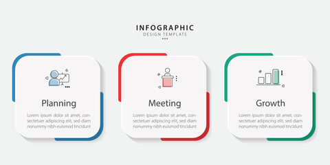 Fototapete - Business infographic template. 3 Step timeline journey. Process diagram, 3 options on white background, social media post, Infograph elements vector illustration.