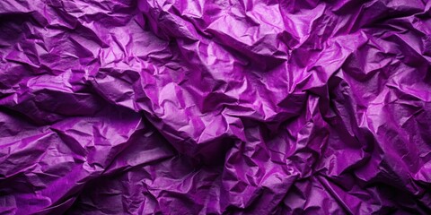 Poster - A Close-Up Macro View of Deep Purple Crumpled Tissue Paper, Emphasizing the Textural Variations and Shadows Created by the Folds