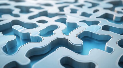 Leinwandbilder - Abstract representation of corporate strategy featuring interlocking shape pathway symbolizing organizational goal