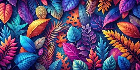 Aufkleber - A Vibrant Tapestry of Colorful Foliage, Each Leaf a Stroke of Artistic Expression, Intertwined in a Harmonious Dance of Hues and Textures