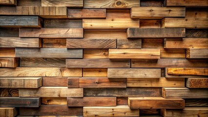 Aufkleber - A wall of reclaimed wood planks with varying shades of brown, orange, and grey, showcasing the natural grain and texture of the wood